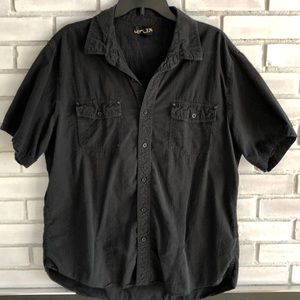 Helix Button Front Black Cotton Short Sleeve Shirt